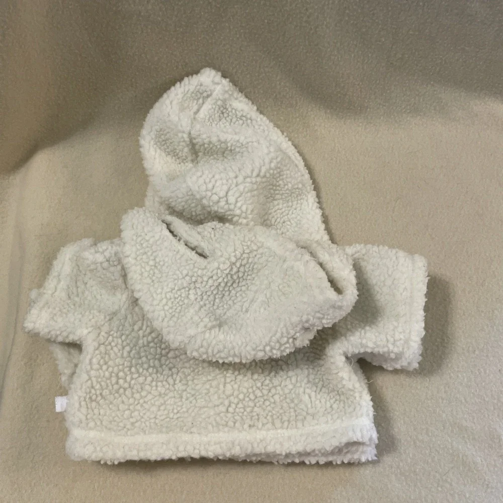 Build A Bear Workshop White Wooly Sherpa Fleece Hoodies Red & Black Plaid Heart